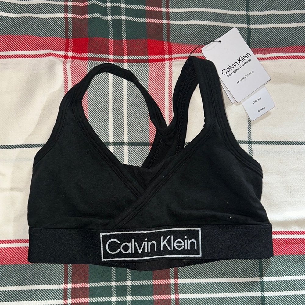 Calvin Klein Maternity Nursing Bra Size XS Racerback Black Banded Sports Bra new